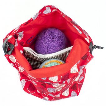 Sac à tricot avec pochette de rangement - Coeur en laine rouge - Moyen (Artigina)