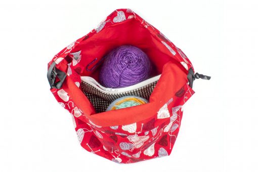 Sac à tricot avec pochette de rangement - Coeur en laine rouge - Moyen (Artigina)