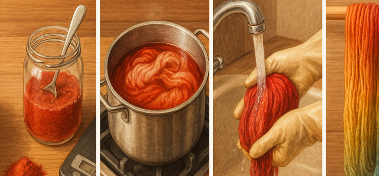 Étapes principales lors de la teinture de fibre